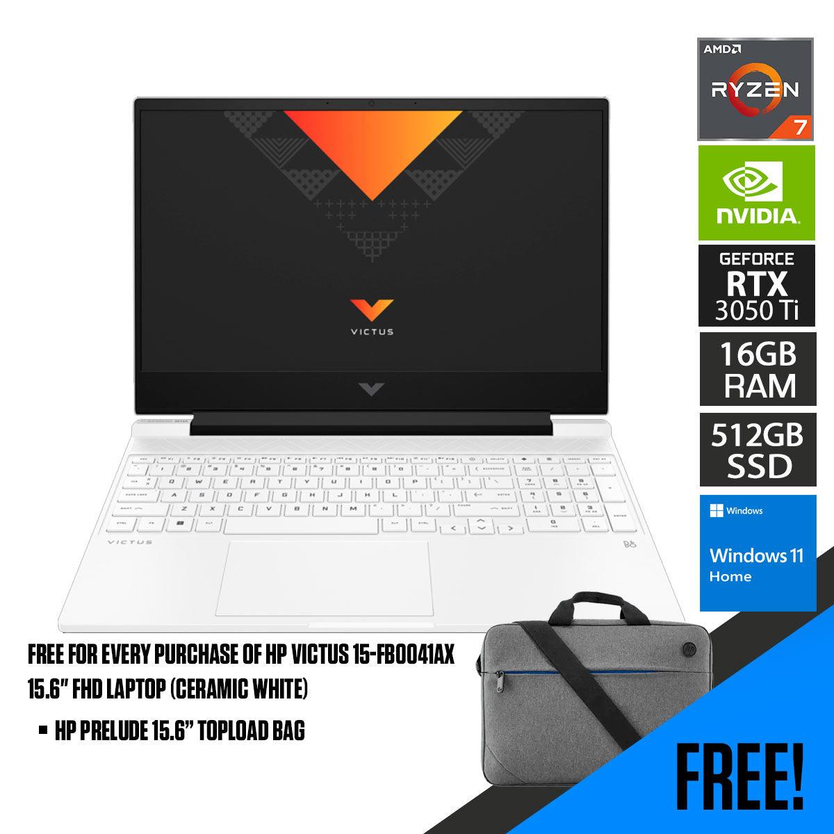 HP Victus 15-FB0041AX Laptop (Ceramic White) | 15.6”  FHD | Ryzen™ 7 5800H | 16GB RAM DDR4 | 512 GB SSD | RTX™ 3050 Ti | Windows 11 | HP Prelude 15.6”  Topload Bag