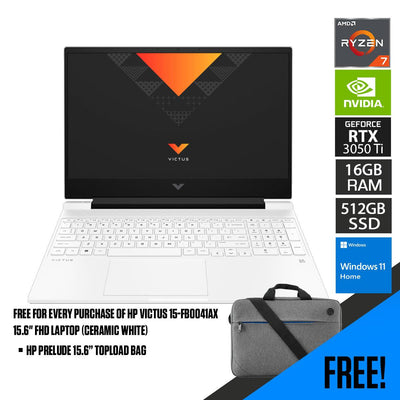 HP Victus 15-FB0041AX Laptop (Ceramic White) | 15.6”  FHD | Ryzen™ 7 5800H | 16GB RAM DDR4 | 512 GB SSD | RTX™ 3050 Ti | Windows 11 | HP Prelude 15.6”  Topload Bag