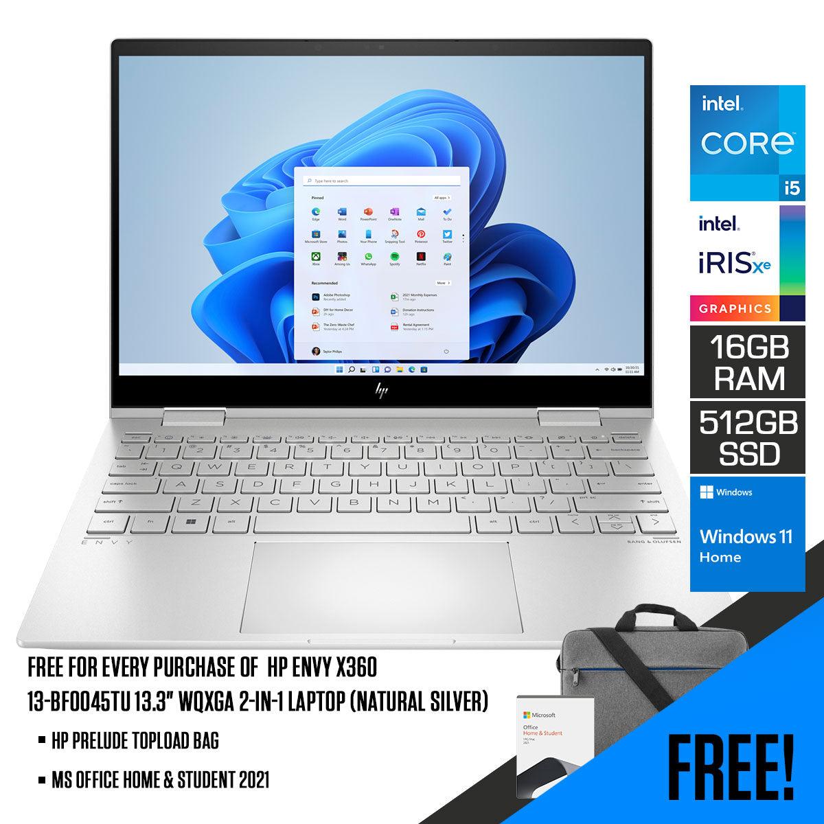HP Envy X360 13-BF0045TU 13.3”  WUXGA 2-IN-1 Laptop (Natural Silver) + MS Office H&S 2021 + HP Prelude 15.6”  Topload Bag