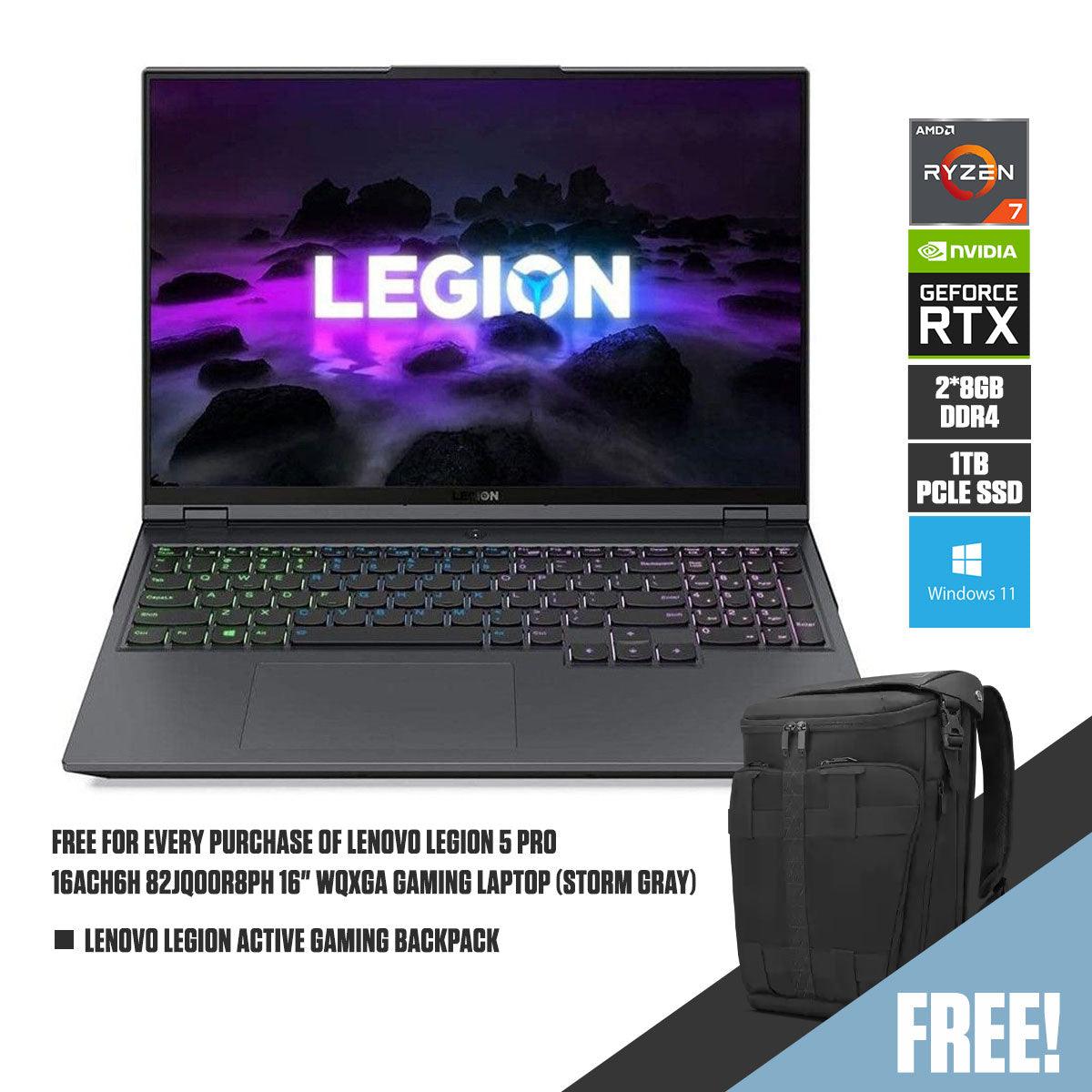 Lenovo Legion 5 Pro 16ACH6H 82JQ00R8PH Gaming Laptop (Storm Grey) | 16” WQXGA | Ryzen 7 5800H | 2x 8GB RAM DDR4 | 1TB SSD | RTX 3060 | Windows 11 Home | Lenovo Legion Active Gaming Backpack (GX41C86982)