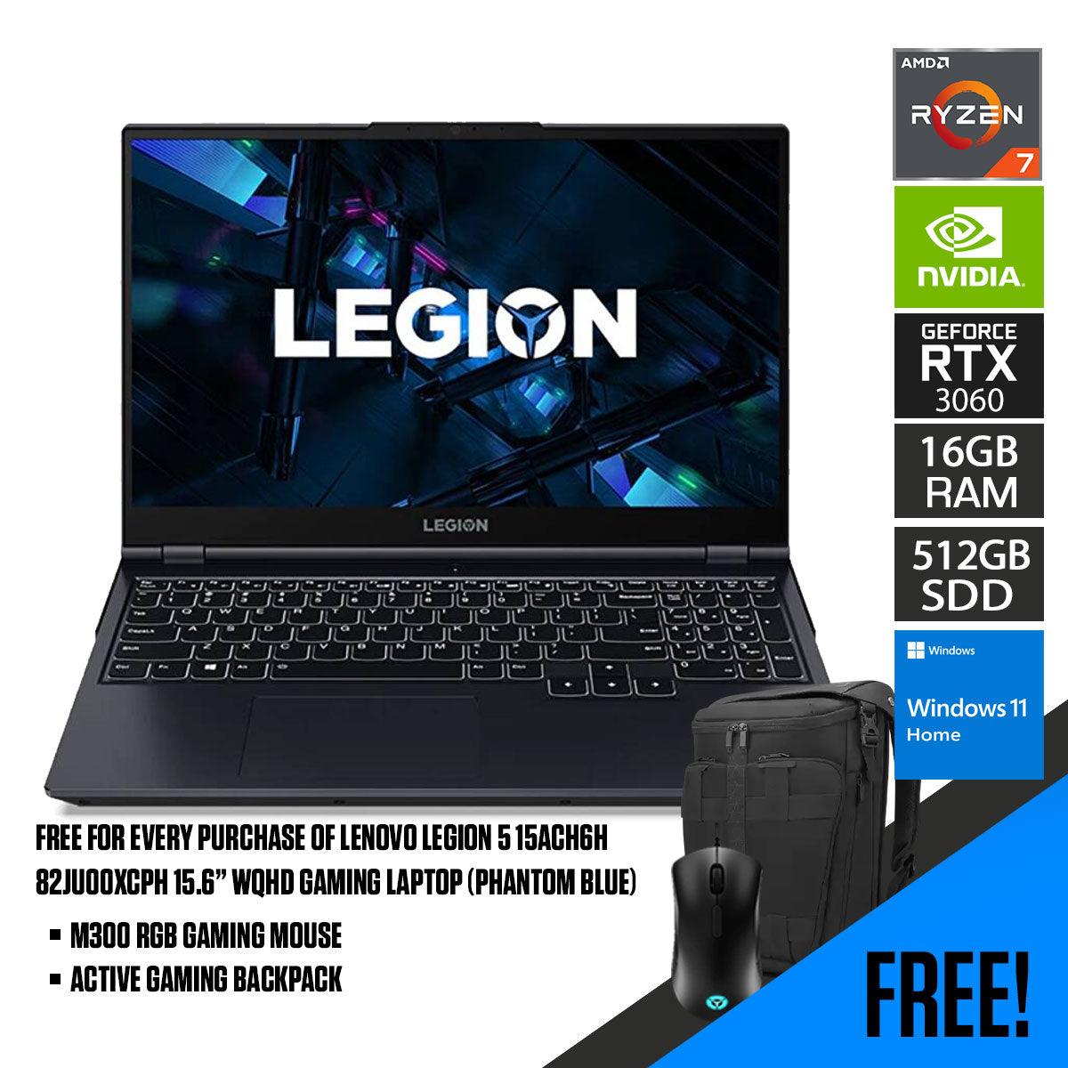 Lenovo Legion 5 15ACH6H 82JU00XCPH Gaming Laptop (Phantom Blue) | 15.6 WQHD | Ryzen 7 5800H | 16GB RAM | 512GB M.2 SSD | RTX 3060 | Windows 11  Home | M300 RGB Gaming Mouse | Active Gaming Backpack (GX41C86982)