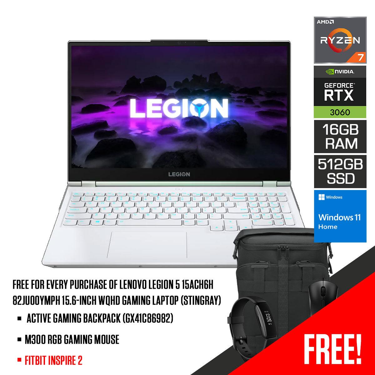 Lenovo Legion 5 15ACH6H 82JU00YMPH Gaming Laptop (Stingray)  | 15.6" WQHD | Ryzen 7 5800H | 16GB RAM DDR4 | 512 SSD | RTX 3060| WINDOWS 11 HOME + M300 RGB Gaming Mouse + Active Gaming Backpack (GX41C86982)