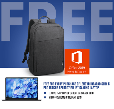 LENOVO IDEAPAD SLIM 5 PRO 16ACH6 82L50071PH LAPTOP (STORM GREY) | 16" FHD | RYZEN 5 5600H | 16GB DDR4 | 512GB SSD | RTX 3050 | WIN10 + LENOVO LAPTOP CASUAL BACKPACK B210 + LENOVO MONITOR D24-20