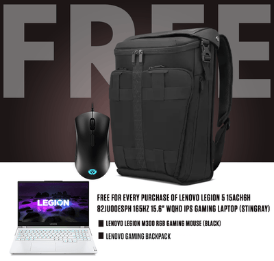 LENOVO LEGION 5 15ACH6H 82JU00ESPH GAMING LAPTOP (STINGRAY) | 15.6" WQHD | RYZEN 5 5600H | 8GB DDR4 | 512GB SSD | WIN10 + LENOVO LEGION M300 RGB GAMING MOUSE + LENOVO GAMING BACKPACK