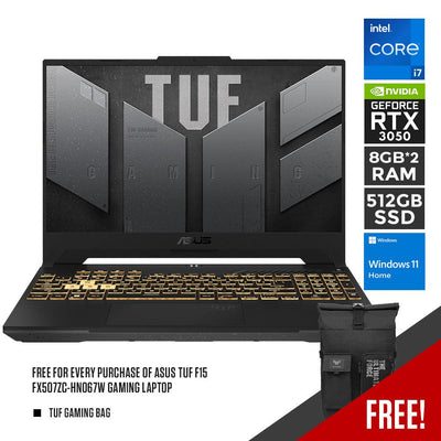 ASUS TUF F15 FX507ZC-HN067W GAMING LAPTOP | 15.6" FHD | i7-12700H | 16GB DDR5 | 512GB SSD | RTX 3050 | WIN11 + TUF GAMING BAG