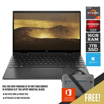 HP ENVY X360 CONVERT 13-AY1001AU LAPTOP (NIGHTFALL BLACK) | 13.3" FHD | RYZEN  7 5800U| 16GB RAM DDR4 | 1TB SSD | RADEON™ GRAPHICS | WIN11 + MS OFFICE HOME & STUDENT HP PRELUDE TOPLOAD BAG