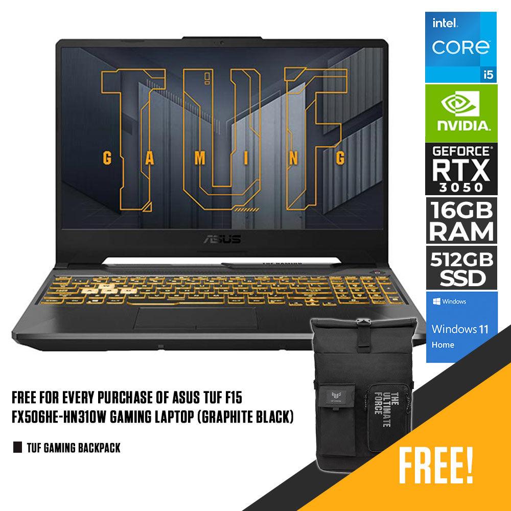 ASUS TUF F15 FX506HE-HN310W GAMING LAPTOP (GRAPHITE BLACK) | 15.6" FHD | i5-11400H | 16GB DDR4 | 512GB SSD | RTX 3050Ti | WIN11 + TUF GAMING BACKPACK