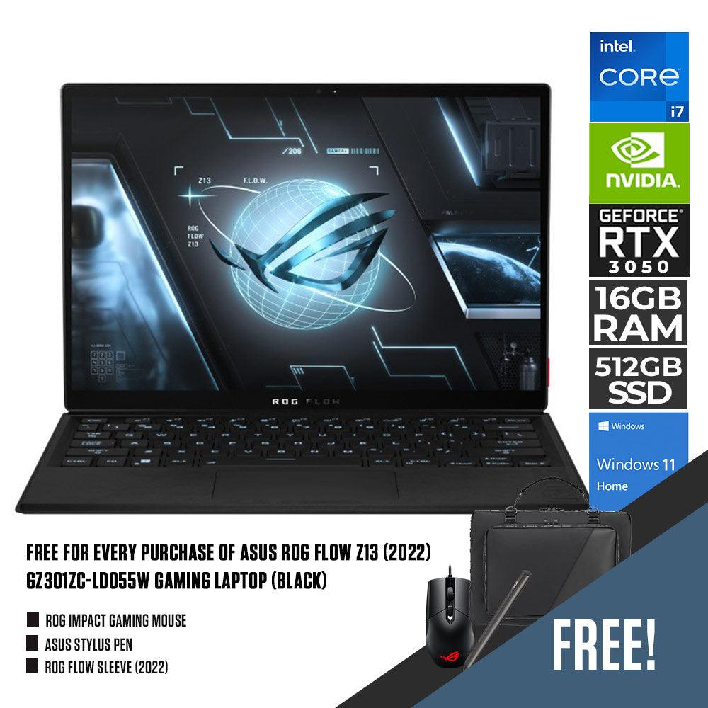 ASUS ROG Flow Z13 (2022) GZ301ZC-LD055W Gaming Laptop (Black) | 13.4" FHD| i7-12700H | 16GB LPDDR5 | 512 SSD | RTX™ 3050 | Windows 11 Home + ROG Flow Sleeve (2022) + ROG Impact Gaming Mouse + ASUS Stylus Pen