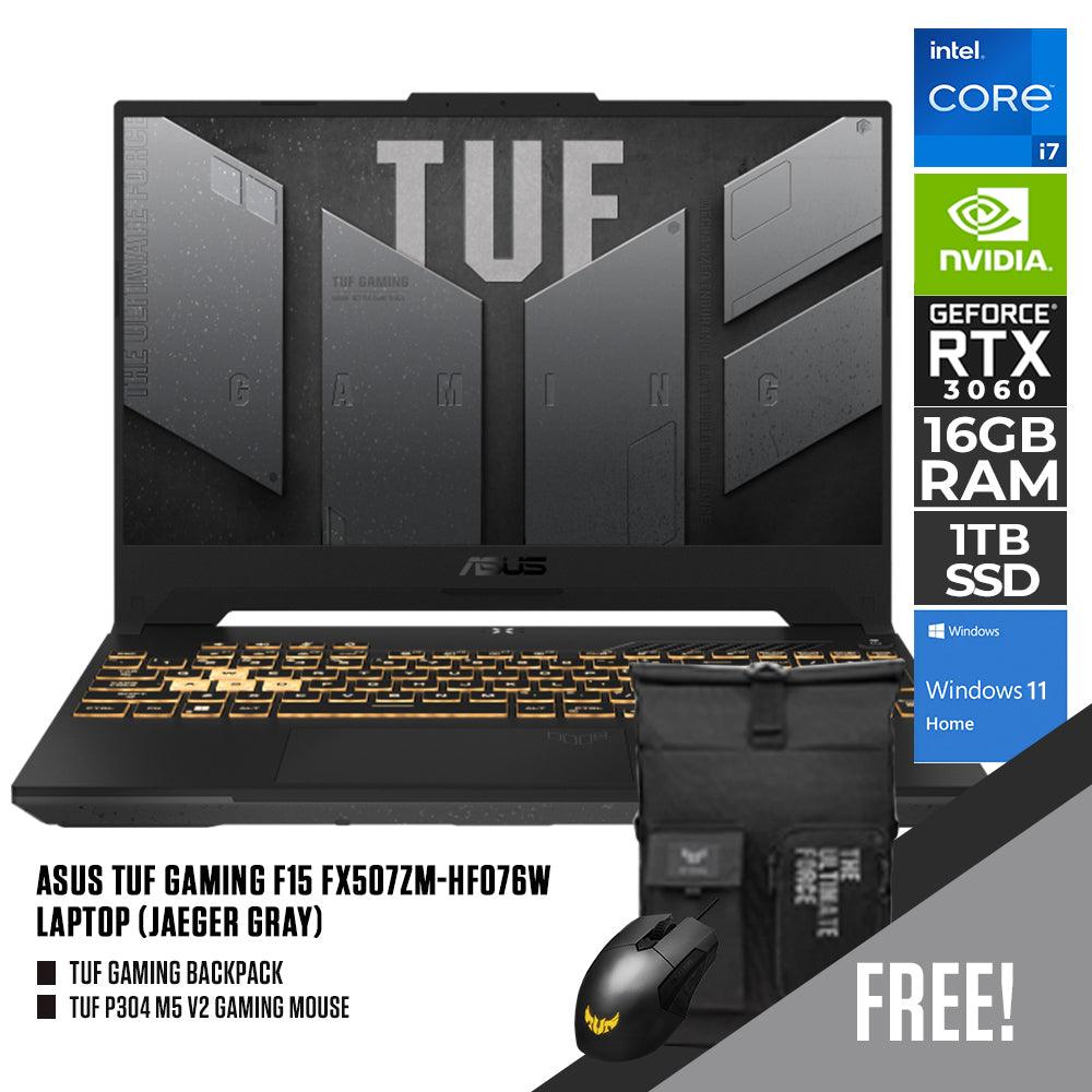 ASUS TUF GAMING F15 FX507ZM-HF076W LAPTOP (JAEGER GRAY) | 15.6" FHD IPS | i7-12700H | 16GB DDR4 | 1TB SSD | RTX 3060 | WIN11 + TUF P304 M5 V2 GAMING MOUSE W/ FREE TUF GAMING BACKPACK