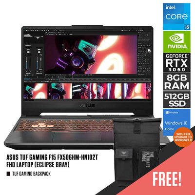 ASUS TUF GAMING F15 FX506HM-HN102T LAPTOP (ECLIPSE GRAY) | 15.6” FHD | i5-11400H | 8GB DDR4 | 512GB SSD | RTX™ 3060 | WIN10 + TUF GAMING BACKPACK + TUF STICKER