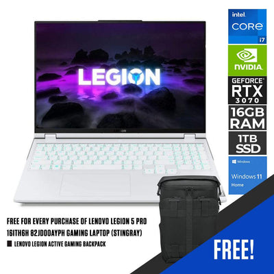 LENOVO LEGION 5 PRO 16ITH6H 82JD00AYPH GAMING LAPTOP (STINGRAY) | 16” WQXGA | i7-11800H | 16GB DDR4 | 1TB SSD | RTX 3070 | WIN11 + LENOVO LEGION ACTIVE GAMING BACKPACK (GX41C86982)