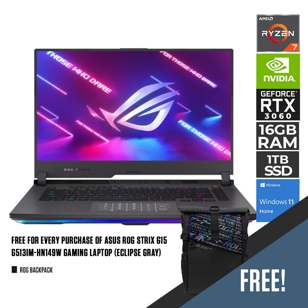 Asus ROG Strix G15 G513IM-HN149W Gaming Laptop (Eclipse Gray) | 15.6” FHD | Ryzen™ 7 4800H | 16GB DDR4 | 1TB SSD | RTX 3060 | Windows 11 Home + ROG Backpack