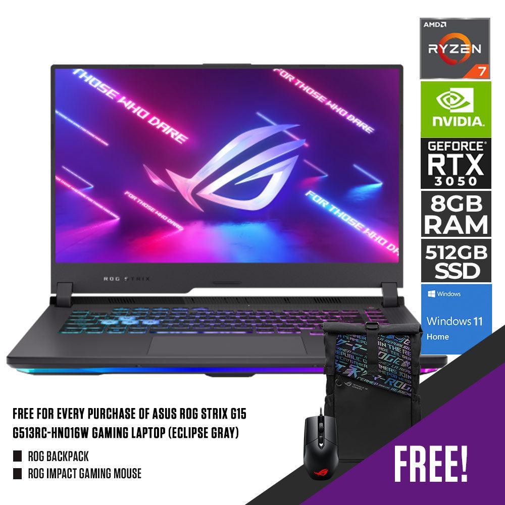 ASUS ROG STRIX G15 G513RC-HN016W GAMING LAPTOP (ECLIPSE GRAY) | 15.6" FHD | RYZEN™ 7 6800H | 8GB DDR5 | 512GB SSD | RTX 3050 | WIN11 + ROG BACKPACK + ROG IMPACT GAMING MOUSE