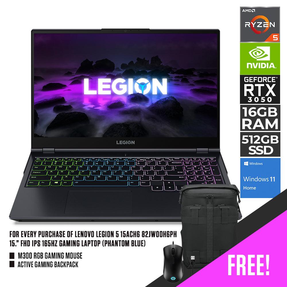 LENOVO LEGION 5 15ACH6 82JW00H6PH 165HZ GAMING LAPTOP (PHANTOM BLUE) | 15.6” FHD | RYZEN 5 5600H | 16GB DDR4 | 512GB SSD | RTX3050 | WIN11 + M300 RGB GAMING MOUSE + ACTIVE GAMING BACKPACK (GX41C86982)