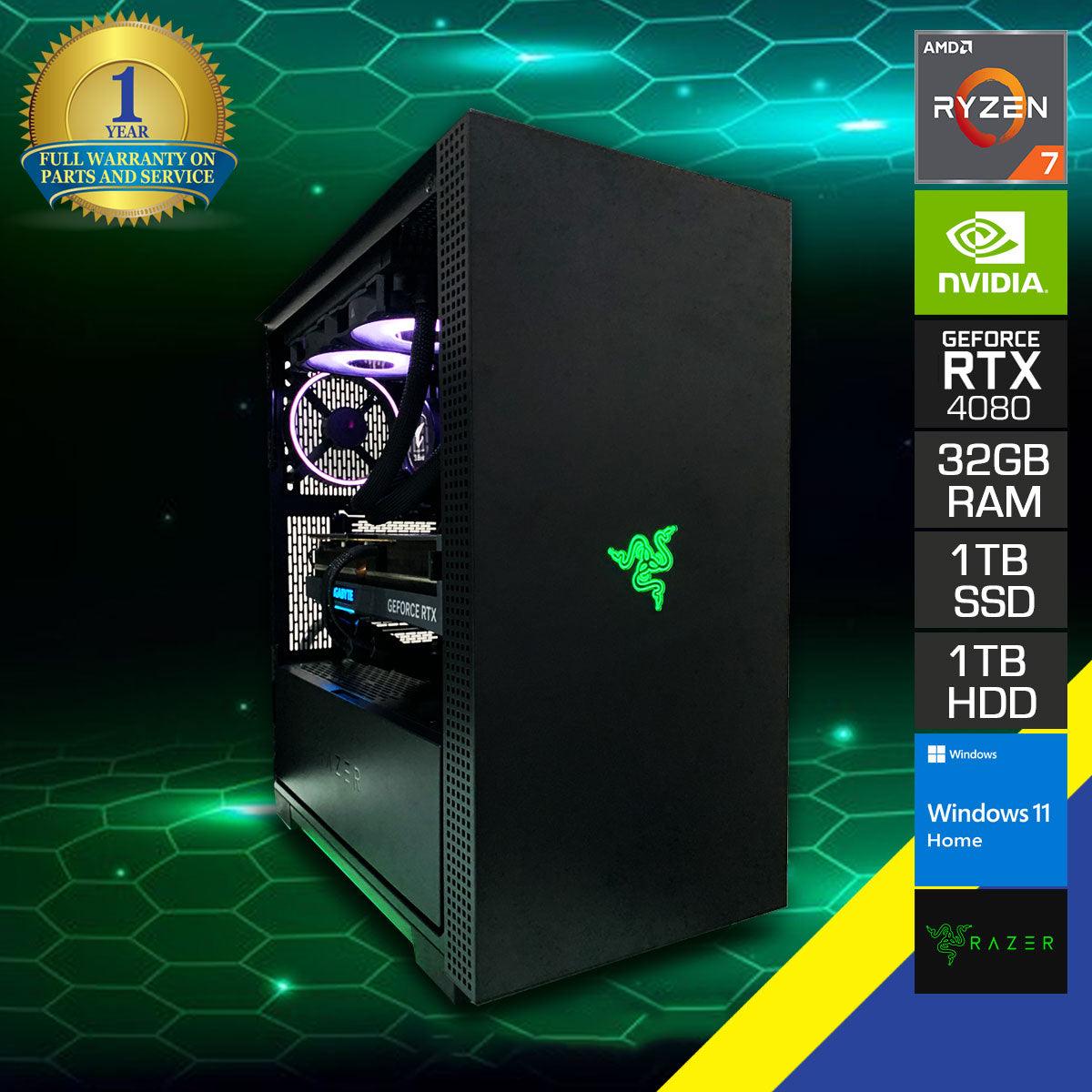 Ultra Razer Tomahawk Gaming PC | Ryzen 7 7700X | 32GB DDR5 | 1 TB SSD | 1 TB HDD | RTX 4080 |  Windows 11 Home