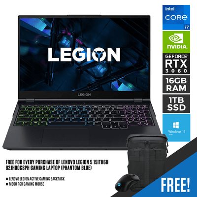 LENOVO LEGION 5 15ITH6H 82JH00CSPH GAMING LAPTOP (PHANTOM BLUE) | 15.6" WQHD | i7-11800H | 16GB DDR4 | 1TB SSD | RTX 3060 | WIN11 + M300 RGB GAMING MOUSE + LENOVO LEGION ACTION GAMING BACKPACK