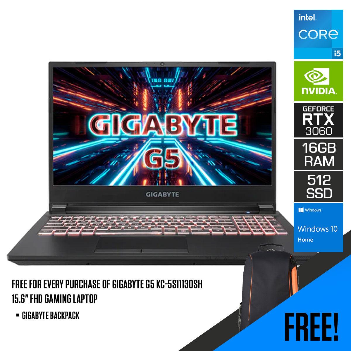 GIGABYTE G5 KC-5S11130SH Gaming Laptop | 15.6" FHD | i5-10500H | 16GB DDR4 | 512GB SSD | RTX 3060 | WIN10 GIGABYTE Backpack