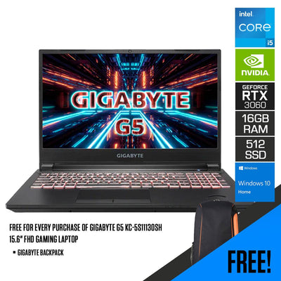 GIGABYTE G5 KC-5S11130SH Gaming Laptop | 15.6" FHD | i5-10500H | 16GB DDR4 | 512GB SSD | RTX 3060 | WIN10 GIGABYTE Backpack