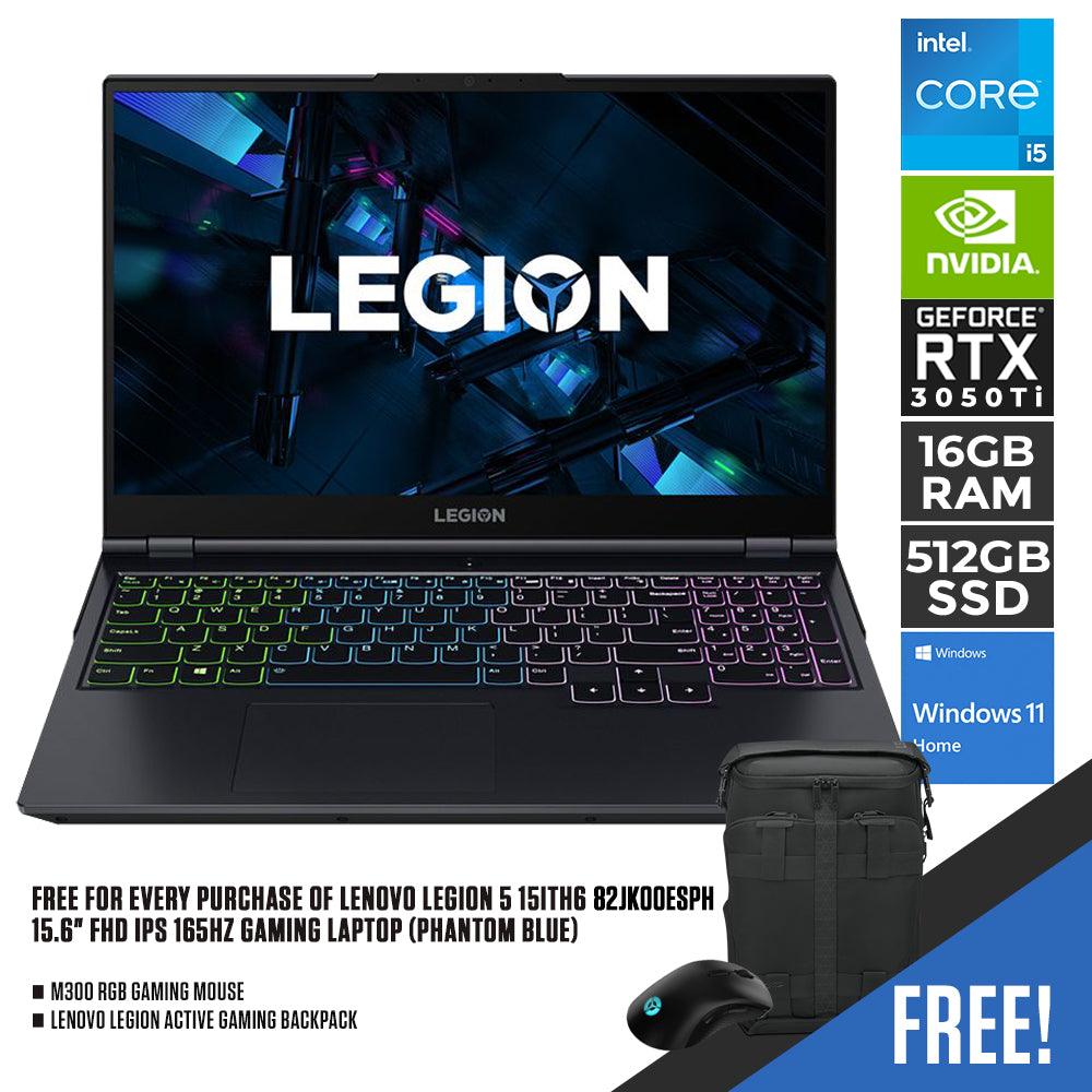 LENOVO LEGION 5 15ITH6 82JK00ESPH 165HZ GAMING LAPTOP (PHANTOM BLUE) | 15.6" FHD | i5-11400H | 16GB DDR4 | 512GB SSD | RTX3050Ti | WIN11  + M300 RGB GAMING MOUSE + LENOVO LEGION ACTIVE GAMING BACKPACK