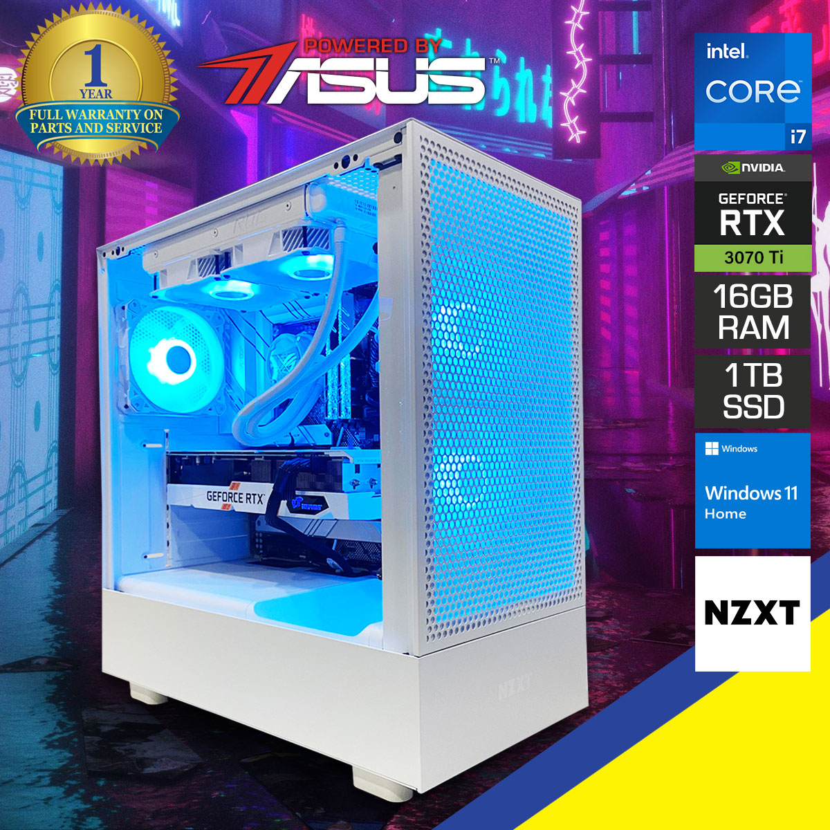 Powered by Asus: Optima H5 Flow Desktop Gaming PC | Intel Core i7 12700F | 16GB RAM | 1TB SSD | RTX 3070 Ti | Windows 11 Home