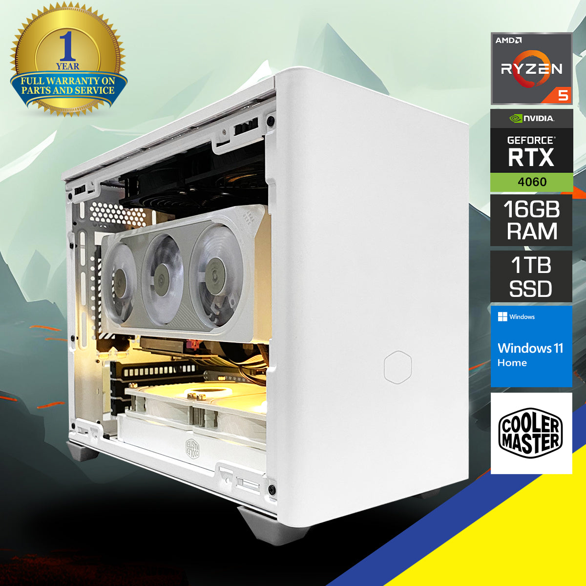 Aurora Masterbox NR200P Desktop Gaming PC | AMD Ryzen 5 7500F | 16GB RAM | 1TB SSD | RTX 4060 OC | Windows 11 Home