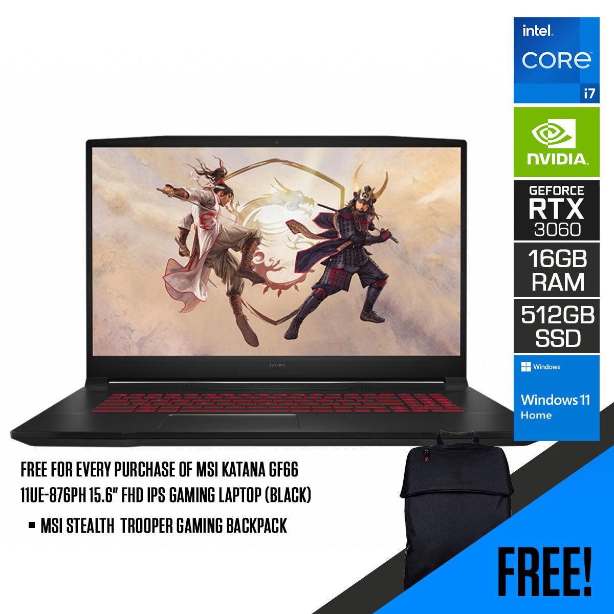 MSI Katana GF66 11UE-876PH Gaming Laptop (Black) | 15.6”  FHD | i7-11800H | 16 GB RAM | 512 GB SSD | RTX 3060 | Windows 11 Home |  MSI Gaming Backpack