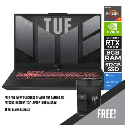 ASUS TUF GAMING A17 FA707RC-HX010W LAPTOP | 17.3" FHD | Ryzen 7 6800H | 8GB DDR5 | 512GB SSD | RTX 3050 | Windows 11 Home + TUF Gaming Backpack