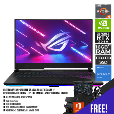 ASUS ROG STRIX SCAR 17 G733QS-HG153TS 300HZ GAMING LAPTOP (ORIGINAL BLACK) | 17.3" FHD | Ryzen™ 9 5900HX | 16GB DDR4 | 1TB + 1TB SSD | WIN10